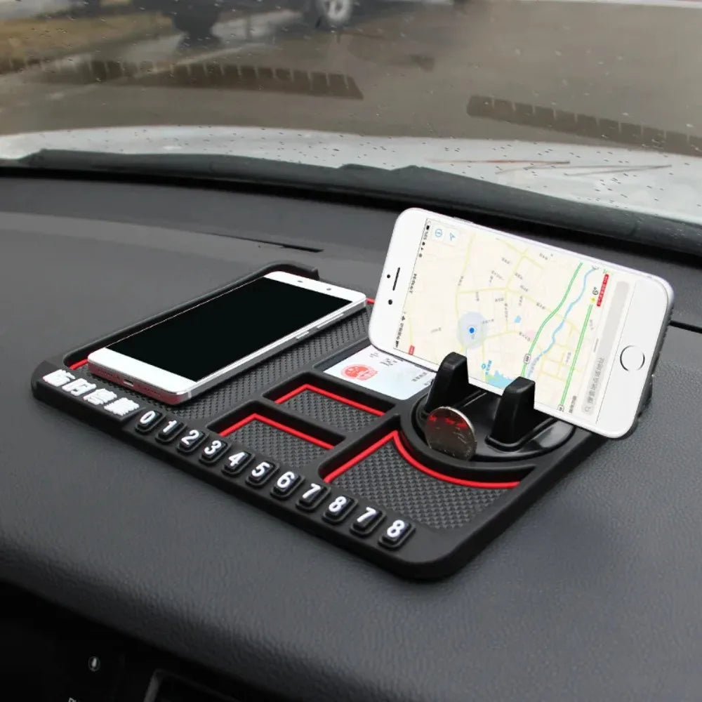 Multi-Function Car Silicone Parking Number Card, Anti-Slip Phone Pad & Dashboard Mat with Navigation Holder Support